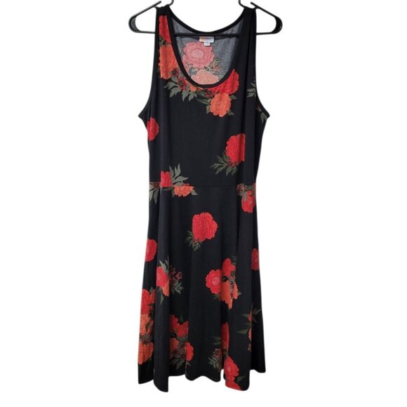 Lularoe Dress Sleeveless Black Red Roses Pockets Womens 2X Basic Classy - Picture 1 of 8